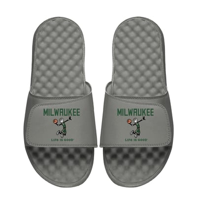 Milwaukee Bucks ISlide Life is Good Slide Sandals - Gray