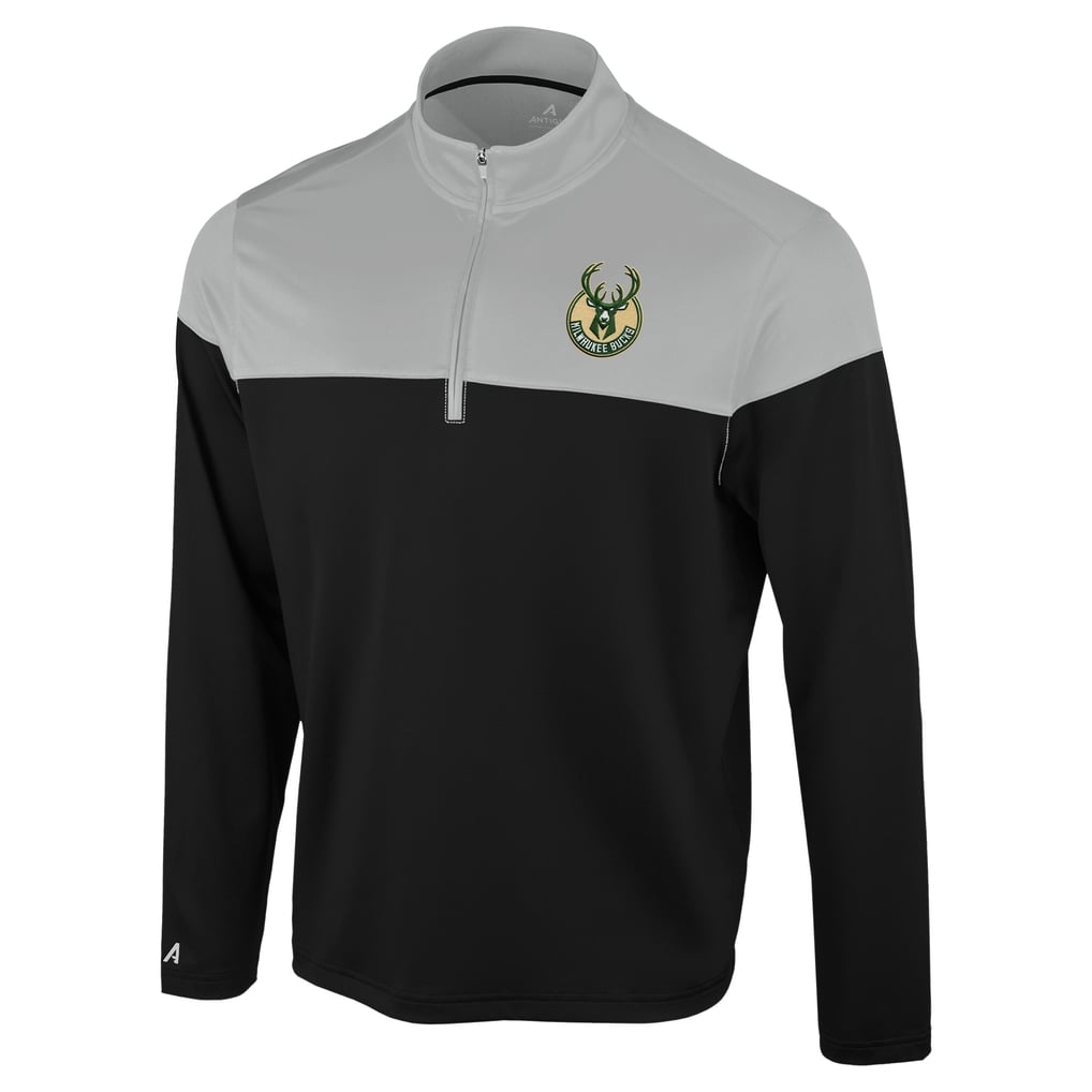 Milwaukee Bucks Antigua Hinder Quarter-Zip Pullover - Black/Gray