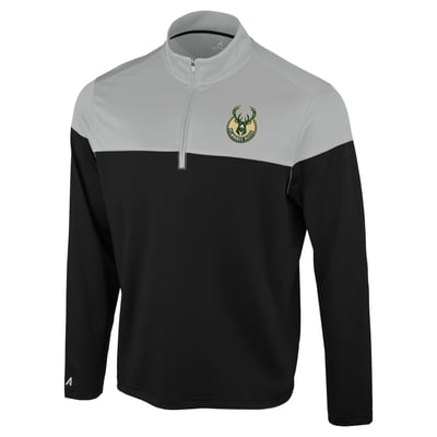 Milwaukee Bucks Antigua Hinder Quarter-Zip Pullover - Black/Gray