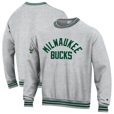 Milwaukee Bucks Champion Reverse Weave Crew Yarn Dye Sweatshirt - Heather Gray