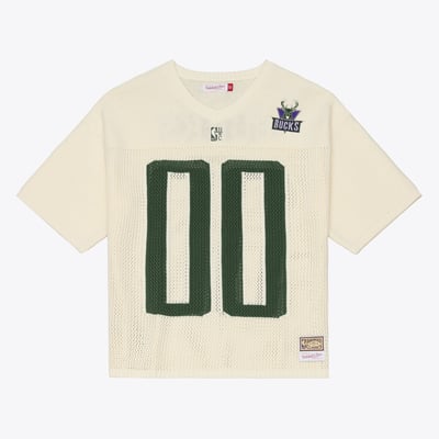  Milwaukee Bucks Mitchell & Ness Hardwood Classics Retro Roots Short Sleeve Sweater Jersey - Cream