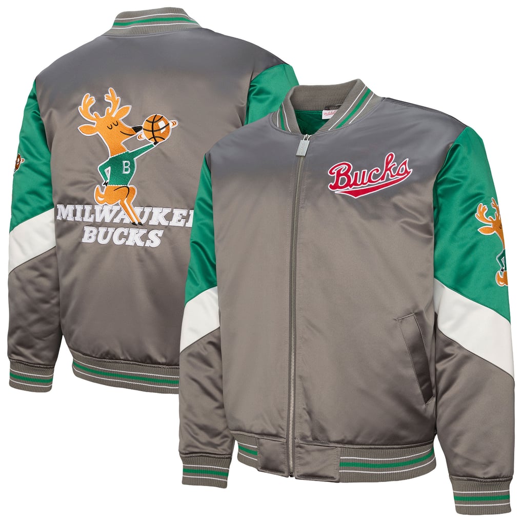  Milwaukee Bucks Mitchell & Ness Throw It Back Heavyweight Full-Zip Satin Jacket - Gray