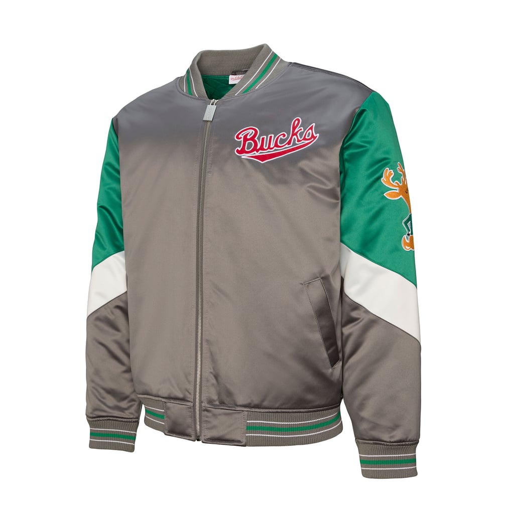  Milwaukee Bucks Mitchell & Ness Throw It Back Heavyweight Full-Zip Satin Jacket - Gray