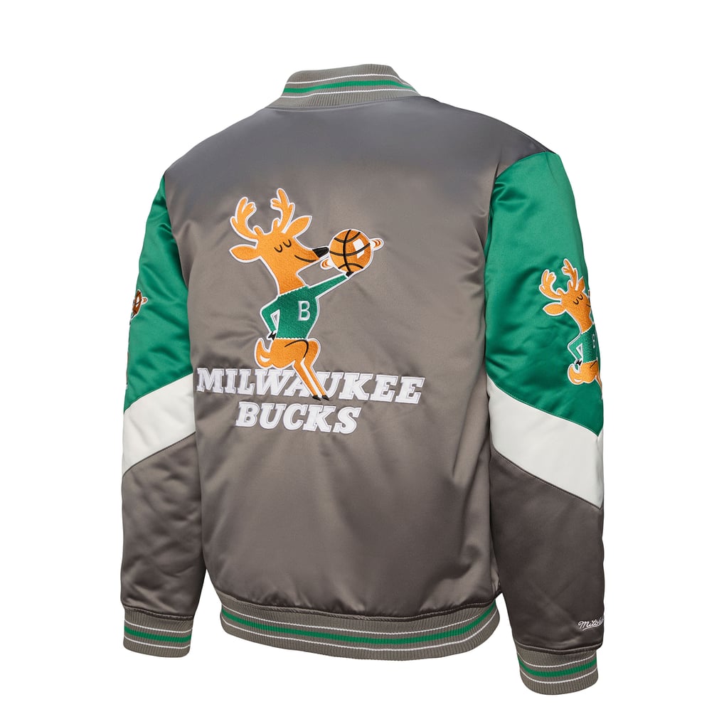  Milwaukee Bucks Mitchell & Ness Throw It Back Heavyweight Full-Zip Satin Jacket - Gray