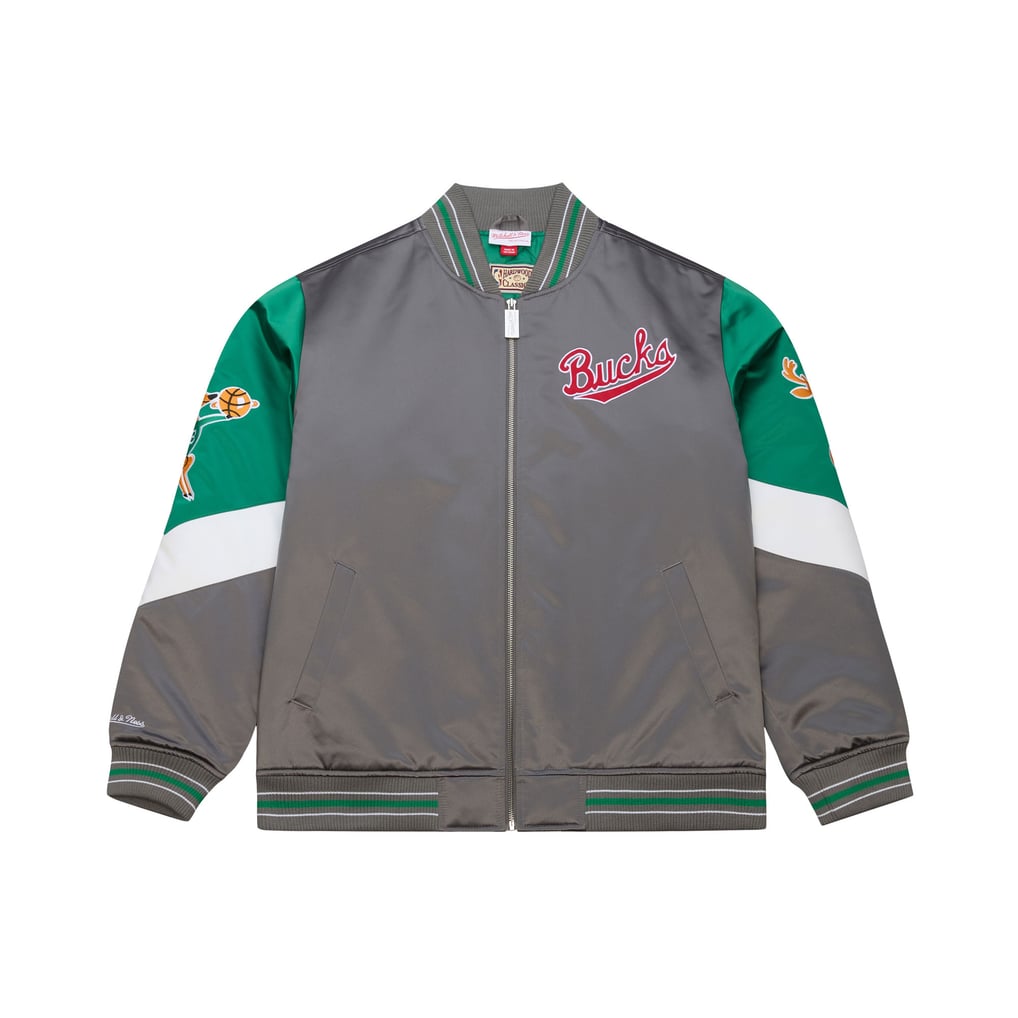 Milwaukee Bucks Mitchell & Ness Throw It Back Heavyweight Full-Zip Satin Jacket - Gray