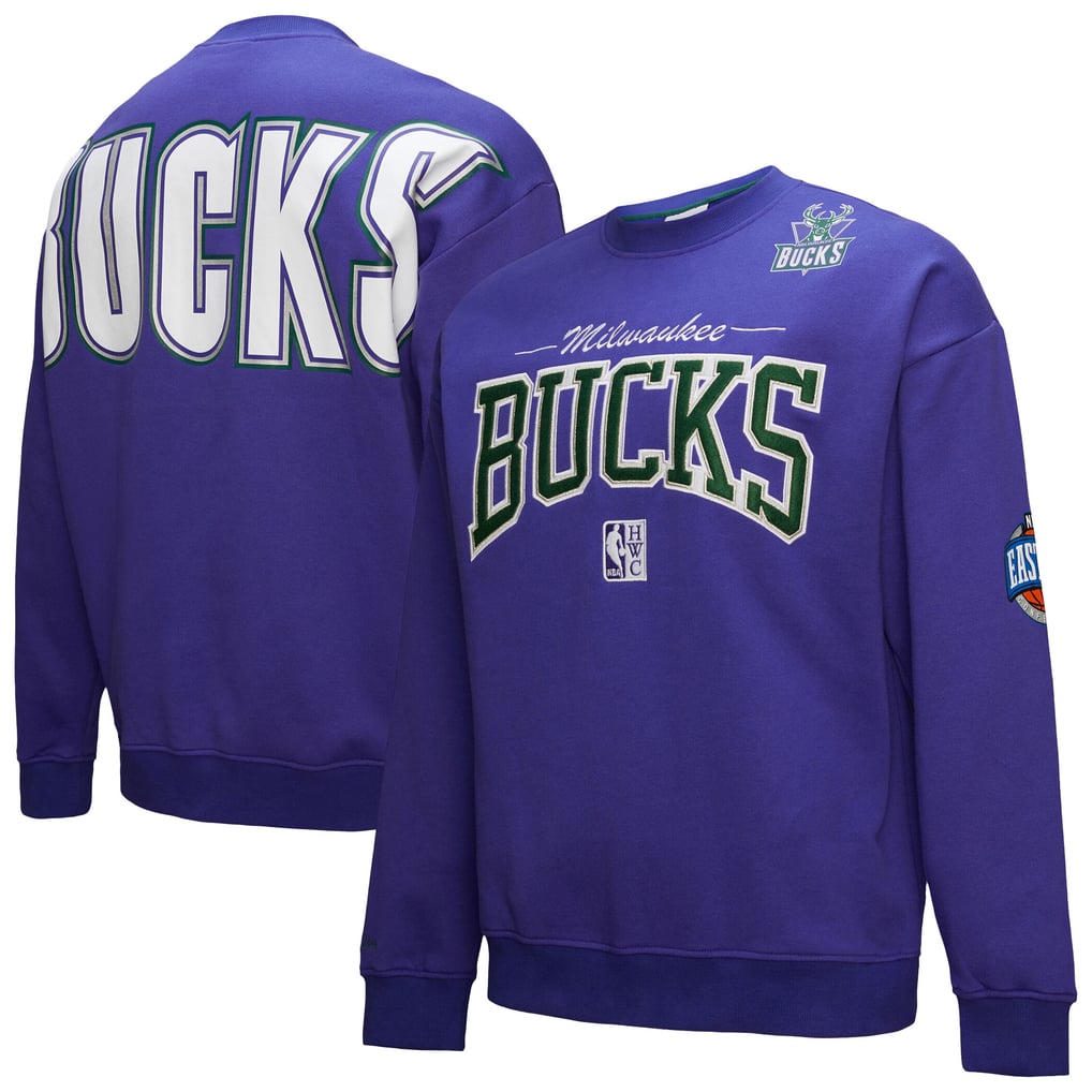 Milwaukee Bucks Mitchell & Ness Hardwood Classics There & Back 2.0 Vintage Pullover Sweatshirt - Purple