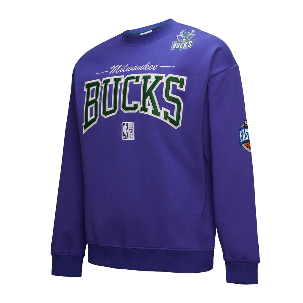 Milwaukee Bucks Mitchell & Ness Hardwood Classics There & Back 2.0 Vintage Pullover Sweatshirt - Purple