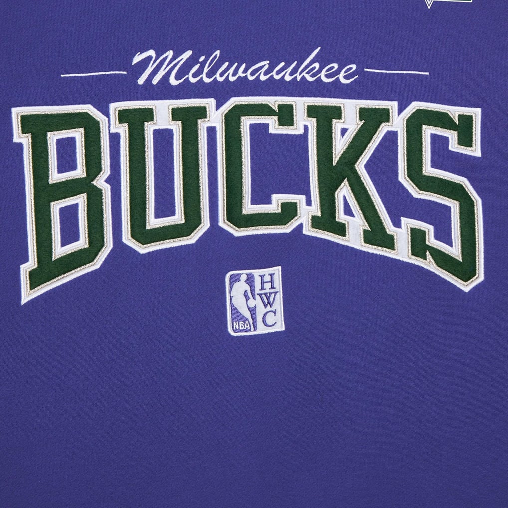 Milwaukee Bucks Mitchell & Ness Hardwood Classics There & Back 2.0 Vintage Pullover Sweatshirt - Purple
