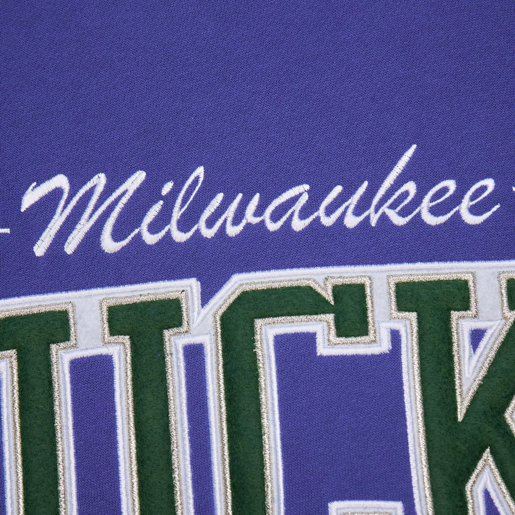 Milwaukee Bucks Mitchell & Ness Hardwood Classics There & Back 2.0 Vintage Pullover Sweatshirt - Purple