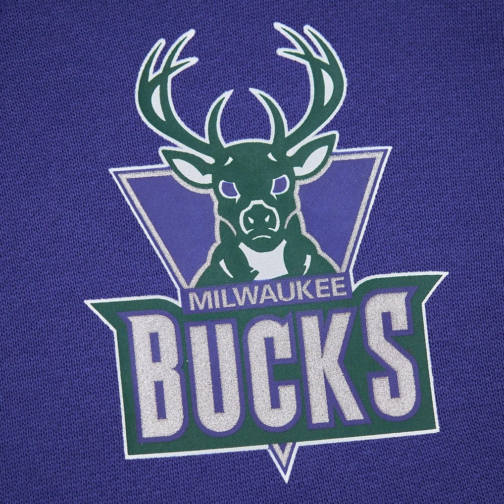 Milwaukee Bucks Mitchell & Ness Hardwood Classics There & Back 2.0 Vintage Pullover Sweatshirt - Purple