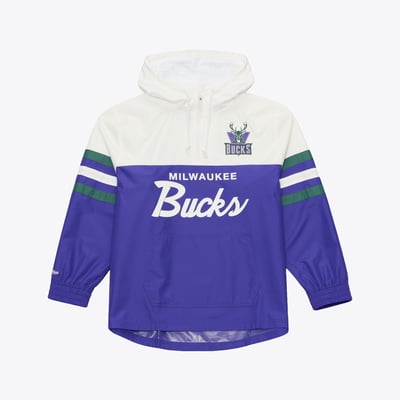  Milwaukee Bucks Mitchell & Ness Head Coach Lightweight Anorak Quarter-Zip Hooded Windbreaker - Purple