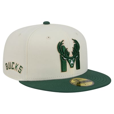 Milwaukee Bucks New Era Deceptor 59FIFTY Fitted Hat - Cream/Hunter Green