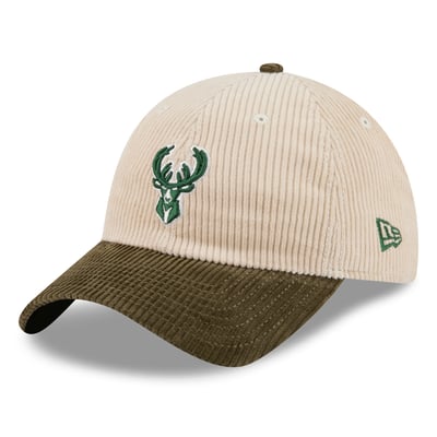 Milwaukee Bucks New Era Tonal Corduroy Casual Classic Adjustable Hat - Cream/Hunter Green