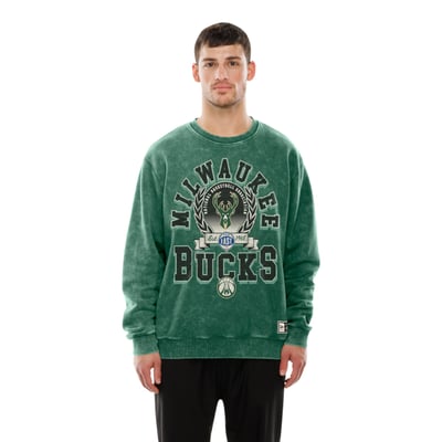  Milwaukee Bucks New Era Mineral Wash Crew Sweatshirt - Hunter Green