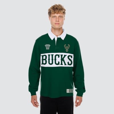 Milwaukee Bucks New Era Rugby Long Sleeve Polo - Hunter Green