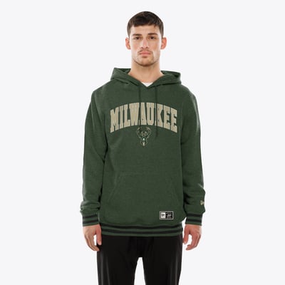 Milwaukee Bucks New Era Throwback Applique Logo Hoodie - Hunter Green