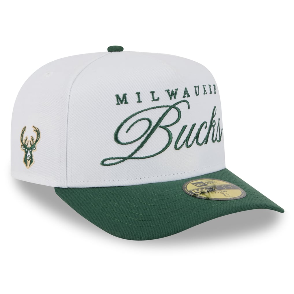 Milwaukee Bucks New Era 2025 NBA Draft A-Frame 59FIFTY Fitted Hat - White/Hunter Green