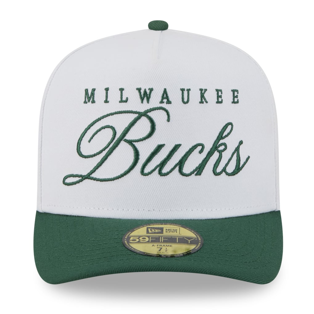 Milwaukee Bucks New Era 2025 NBA Draft A-Frame 59FIFTY Fitted Hat - White/Hunter Green