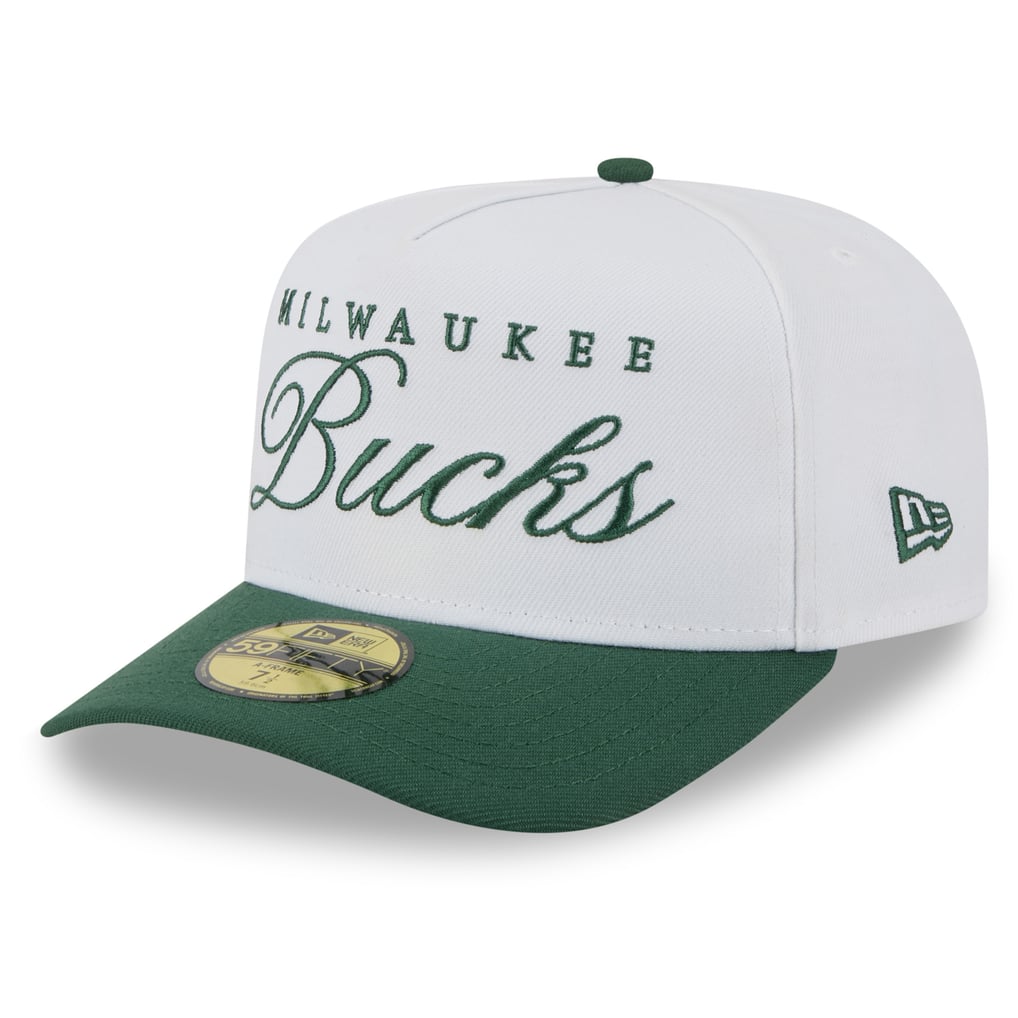 Milwaukee Bucks New Era 2025 NBA Draft A-Frame 59FIFTY Fitted Hat - White/Hunter Green