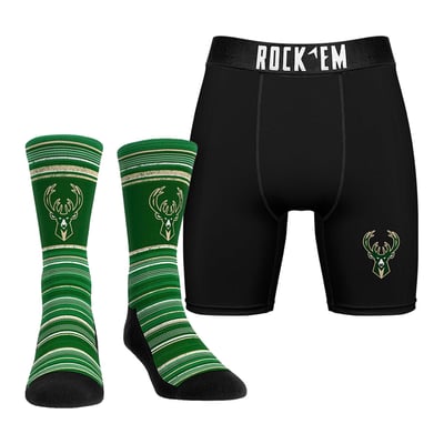  Milwaukee Bucks Rock Em Primary Crew Socks & Boxer Briefs Combo Pack