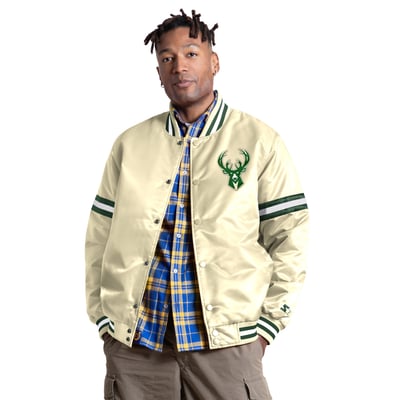 Milwaukee Bucks Starter Courtside II Varsity Full Snap Jacket - Cream