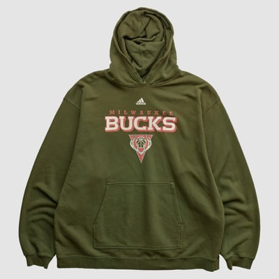 Milwaukee Bucks Adidas 2010s Hooded Pullover Sweatshirt - Olive - XL by Fanatics Real Vintage