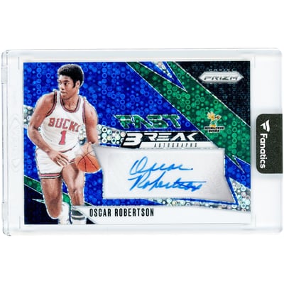 Oscar Robertson Milwaukee Bucks Autographed 2024-25 Panini Prizm Fast Break Blue Prizm #FB-OSC #12/49 Card