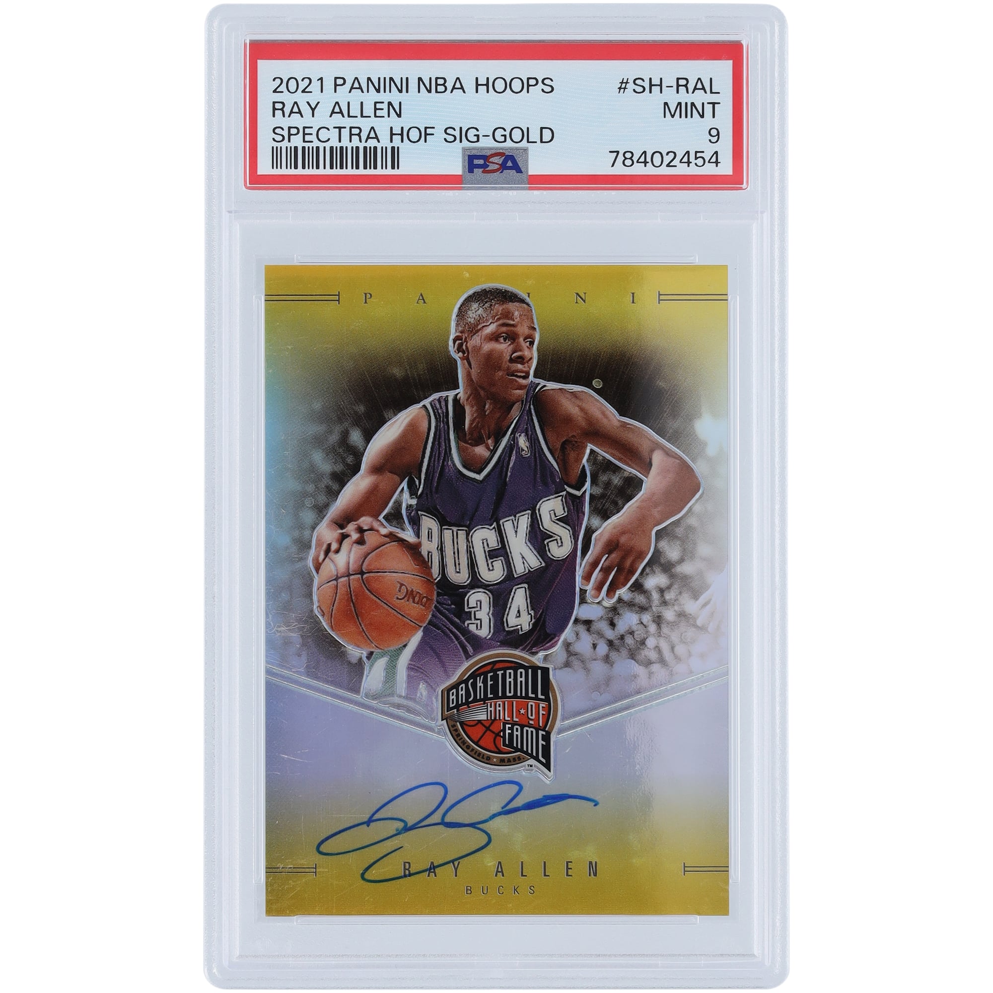 Ray Allen Milwaukee Bucks Autographed 2021-22 Panini Hoops HOF 