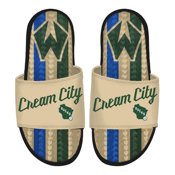 RARE iSlide Milwaukee Bucks Cream City Edition Comfort Slides sandals NBA PE 11 Milwaukee Bucks NBA Custom Slide Sandals - ISlide main image 4