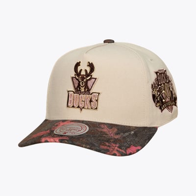  Milwaukee Bucks Mitchell & Ness Unisex Fall Pink Pro Snapback Hat - Cream