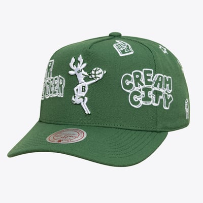  Milwaukee Bucks Mitchell & Ness Unisex Hardwood Classics Downtown Doodle Pro Snapback Hat - Hunter Green