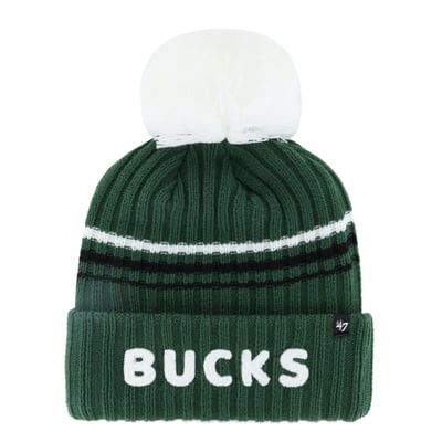 Milwaukee Bucks '47 Women's Fuzzy Script Cuffed Knit Hat with Pom - Hunter Green