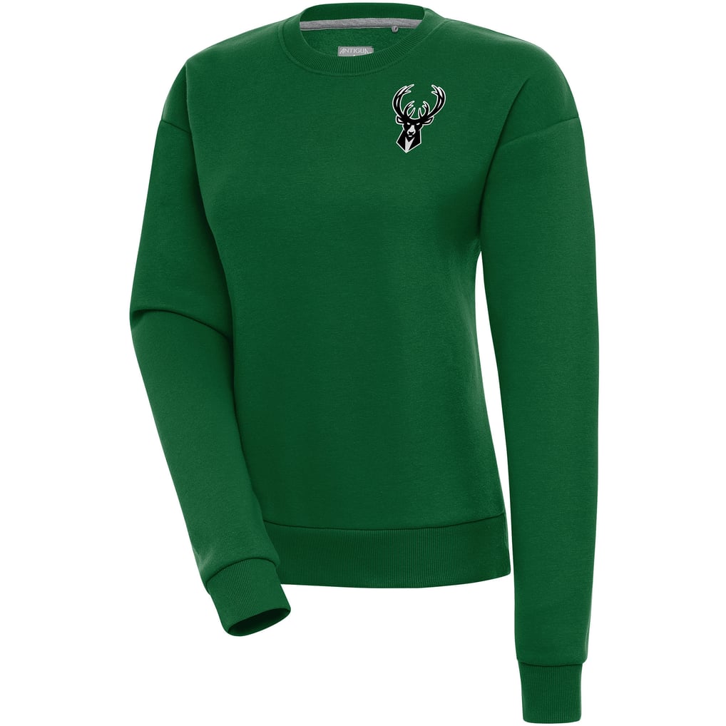  Milwaukee Bucks Antigua Women's Brushed Metallic Victory Pullover Sweatshirt – Hunter Green