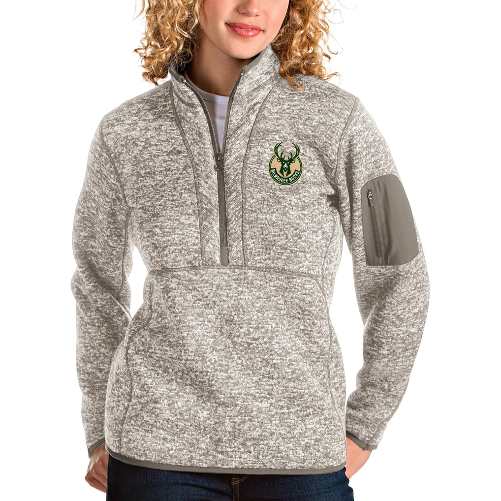 Milwaukee Bucks Antigua Women's Fortune Quarter-Zip Pullover Jacket - Natural