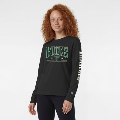 Milwaukee Bucks Champion Women's Long Sleeve Banner T-Shirt - Black