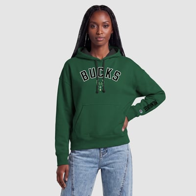  Milwaukee Bucks Champion Women's Contrast Liner Pullover Hoodie - Hunter Green