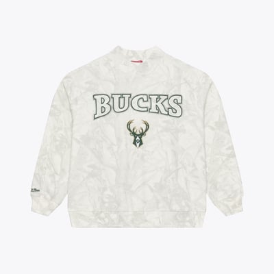  Milwaukee Bucks Mitchell & Ness Women's Ghosted Mock Neck Fleece Sweatshirt - White