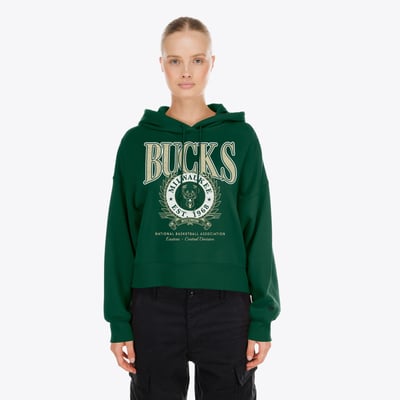 Milwaukee Bucks New Era Women's Dolman Sleeve Boxy Pullover Hoodie - Dark Green