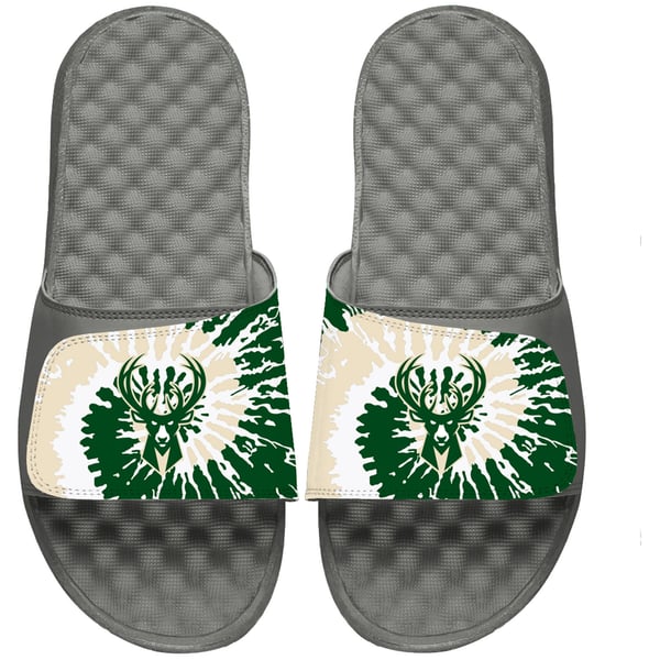 Youth Milwaukee Bucks ISlide Gray Tie Dye Slide Sandals display picture 2