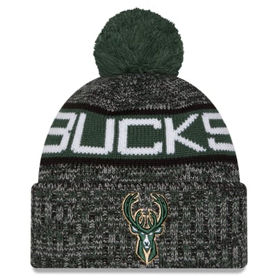 Milwaukee Bucks New Era Youth Tri-Color Cuffed Knit Hat with Pom - Black