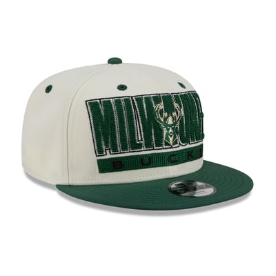 Milwaukee Bucks New Era Youth Classic 9FIFTY Snapback Hat - Cream/Hunter Green
