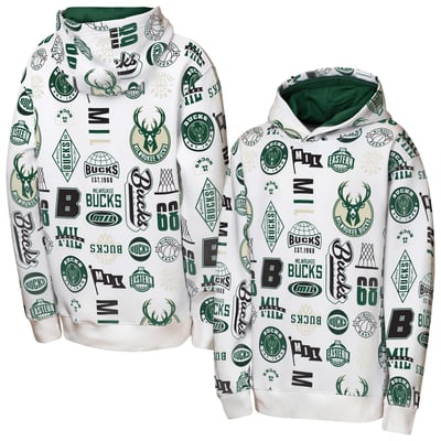 Milwaukee Bucks Outerstuff Youth 3-and-D Allover Hoodie - White