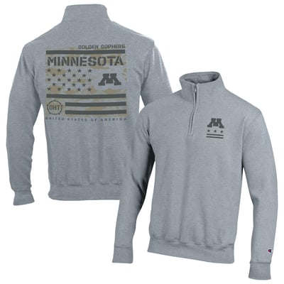 Minnesota Golden Gophers Champion Operation Hat Trick Flag Powerblend Fleece Quarter-Zip Pullover - Heather Gray