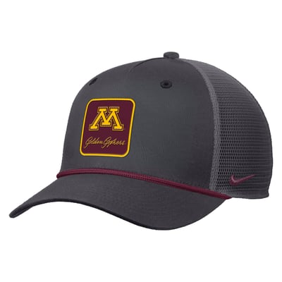  Minnesota Golden Gophers Nike Primetime Logo Script Rise Rope Trucker Adjustable Hat - Anthracite