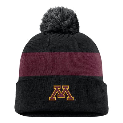 Minnesota Golden Gophers Nike Primetime Logo Stripe Knit Hat with Pom - Black