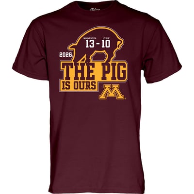 Blue 84 Unisex  Minnesota Golden Gophers vs. Iowa Hawkeyes 2026 Floyd of Rosedale Score T-Shirt - Maroon