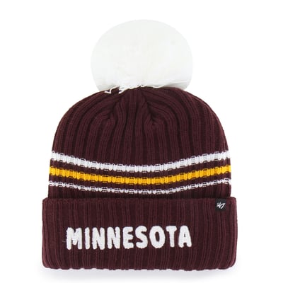  Minnesota Golden Gophers '47 Women's Seasonal Fuzzy Script Big Pom Knit Hat - Maroon