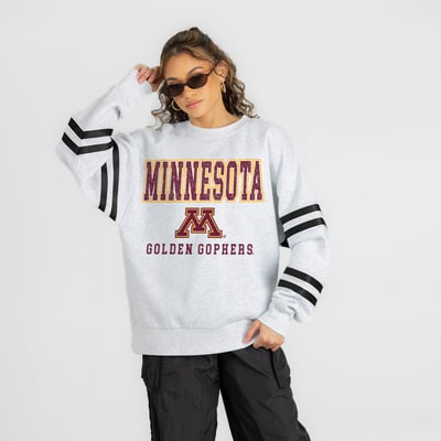 Minnesota Golden Gophers Gameday Couture Women's  Stadium Stripes Oversized Fleece Sweatshirt - Ash