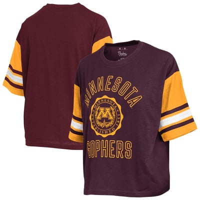  Minnesota Golden Gophers Pressbox Women's Sunday Colorblock Seal Slub T-Shirt - Maroon