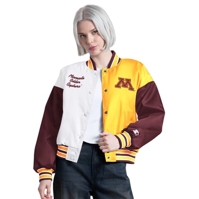 Minnesota Golden Gophers Starter Women's Game On Full Snap Varsity Jacket - Maroon/Gold